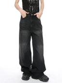 Black unisex faded baggy jeans