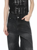 Black unisex faded baggy jeans
