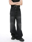 Black unisex faded baggy jeans