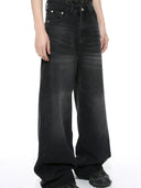 Black unisex faded baggy jeans